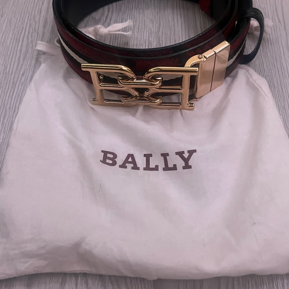 Bally Black and Red Belt with Gold Buckle